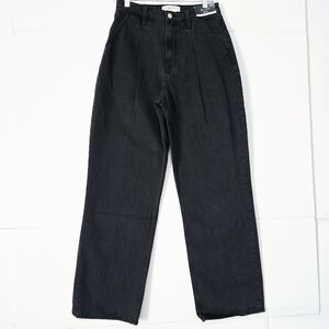 Abercrombie Curve Love Loose High Rise Wide Leg Jean 27 Black Pleated NWT